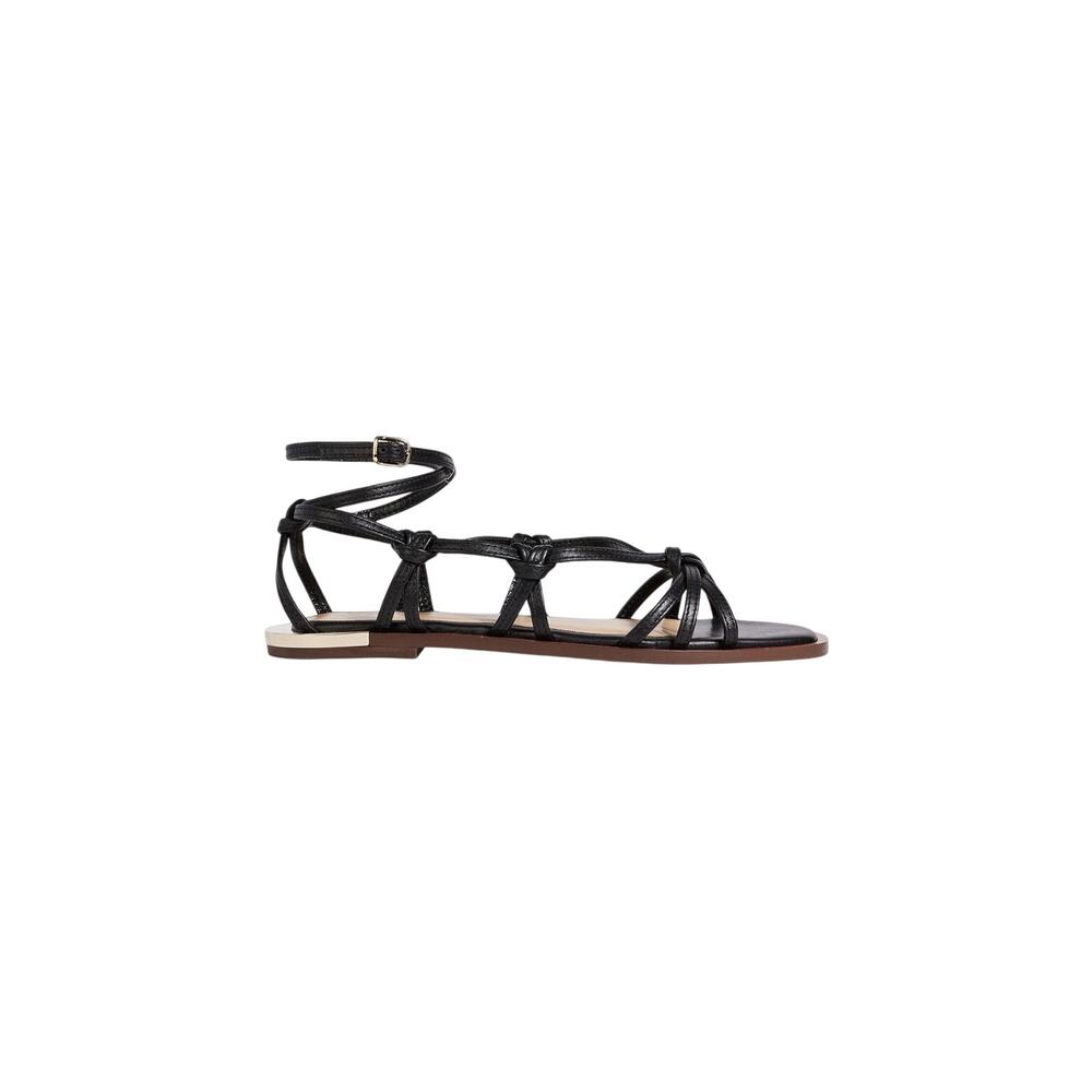 Chloe Black Leather Knotted Ankle Wrap Sandals
